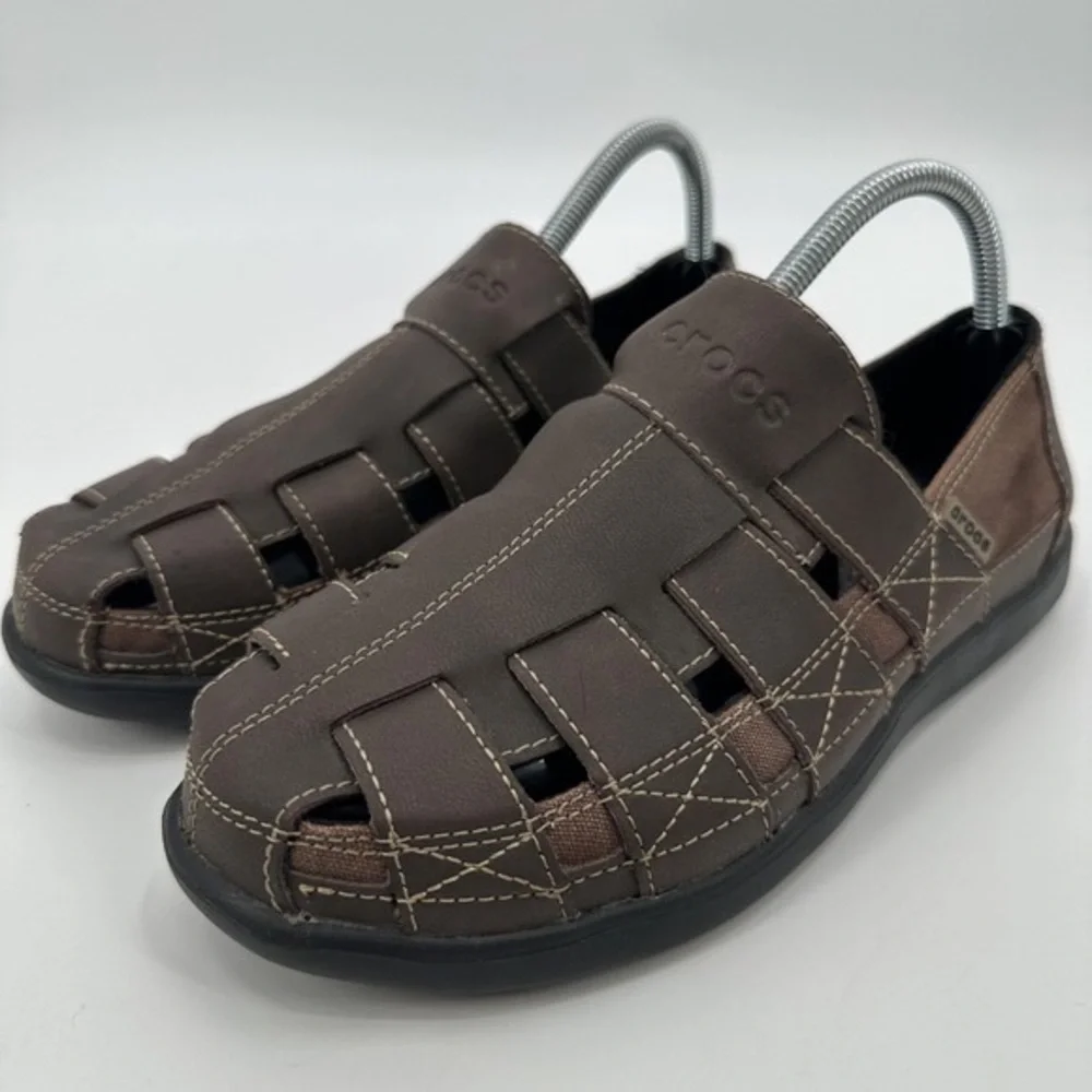 CROCS Men’s Brown Leather-Look Fisherman Sandals